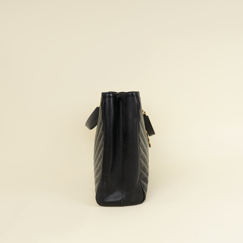 YSL Black Monogram Chevron Large Shopper Bag