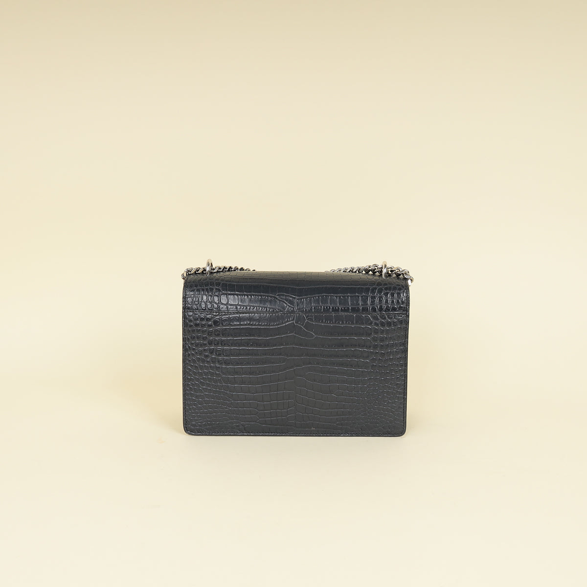 YSL Dark Grey Sunset Croc Embossed Medium Shoulder Bag