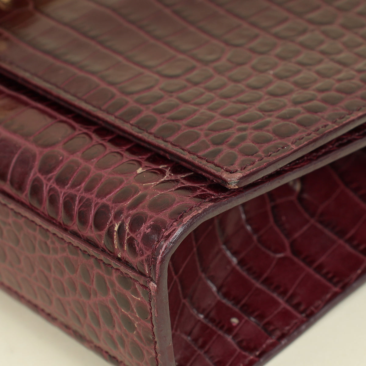 YSL Burgundy Croco Embossed Kate Tassel Medium Chain Bag