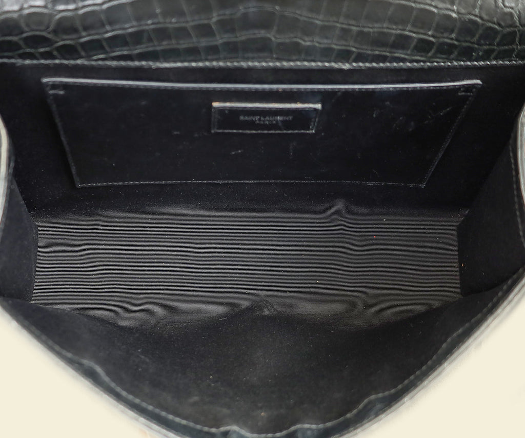 YSL Black Croco Embossed Kate Flap Large Bag