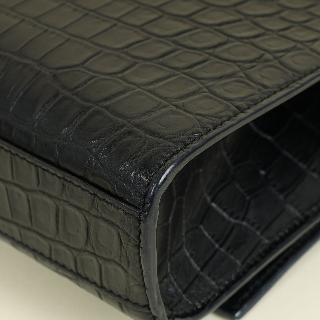 YSL Black Croco Embossed Kate Flap Large Bag