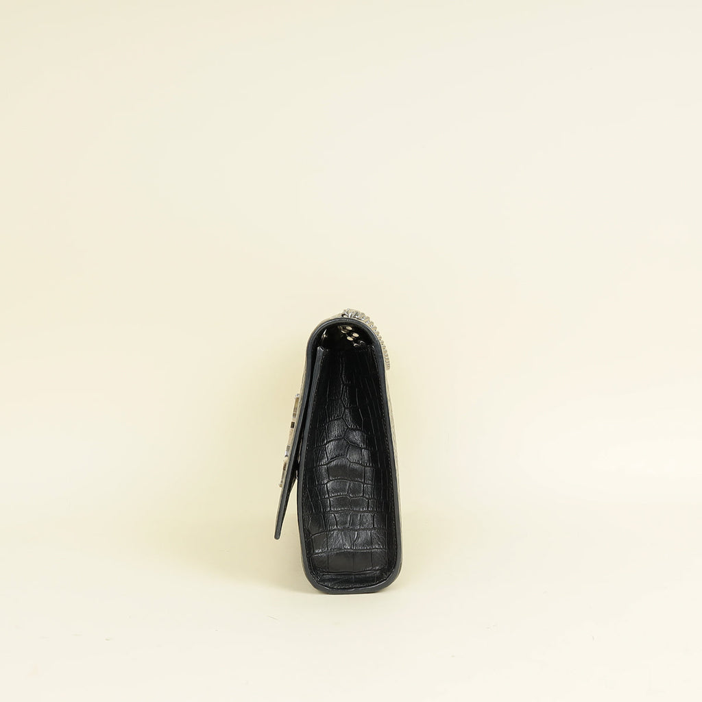 YSL Black Croco Embossed Kate Flap Large Bag