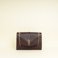 YSL Burgundy Monogram Envelope Large Satchel Bag