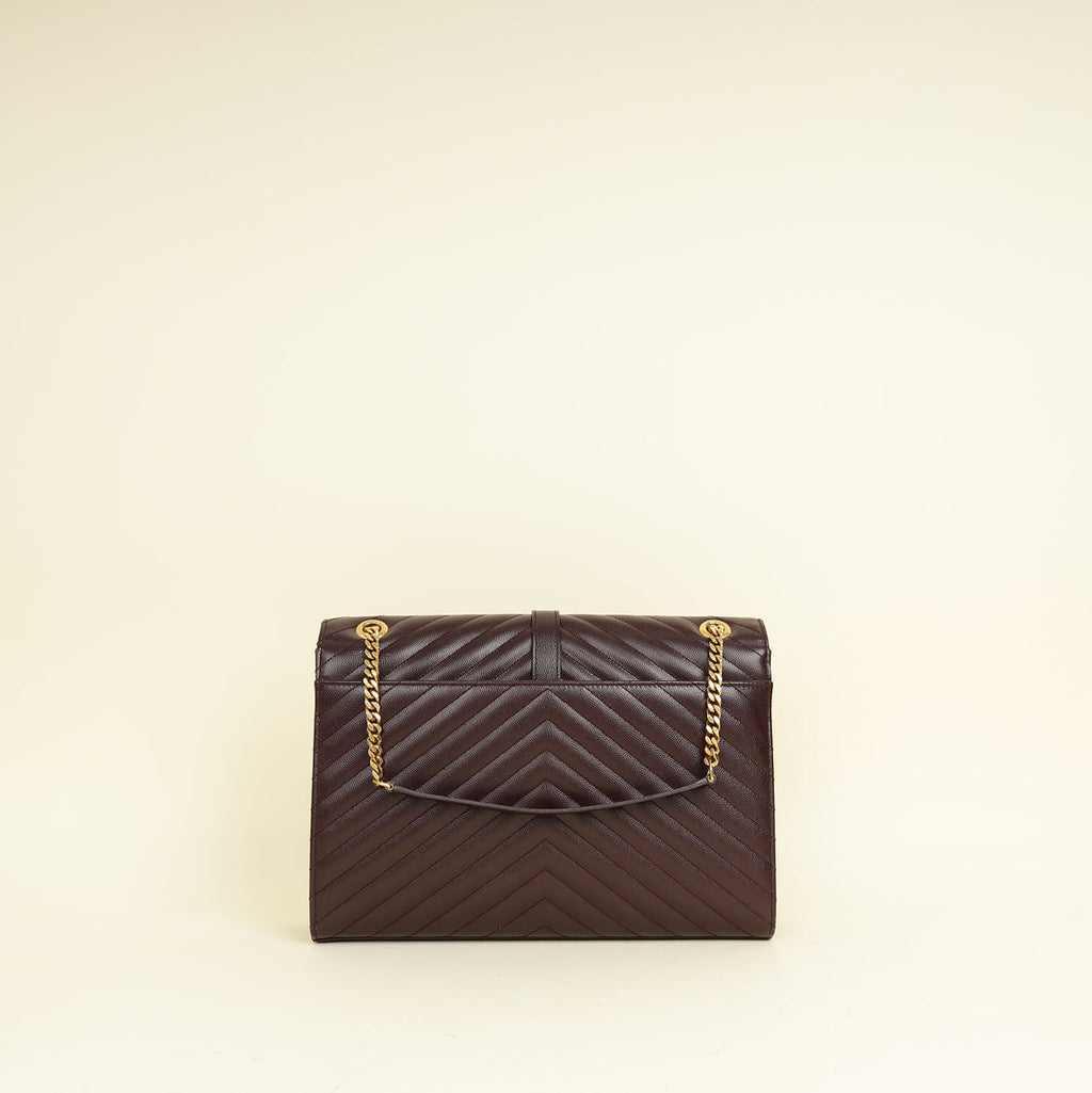 YSL Burgundy Monogram Envelope Large Satchel Bag