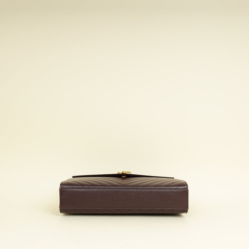 YSL Burgundy Monogram Envelope Large Satchel Bag