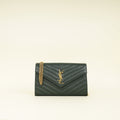 YSL Forest Green Cassandre Chevron Chain Wallet