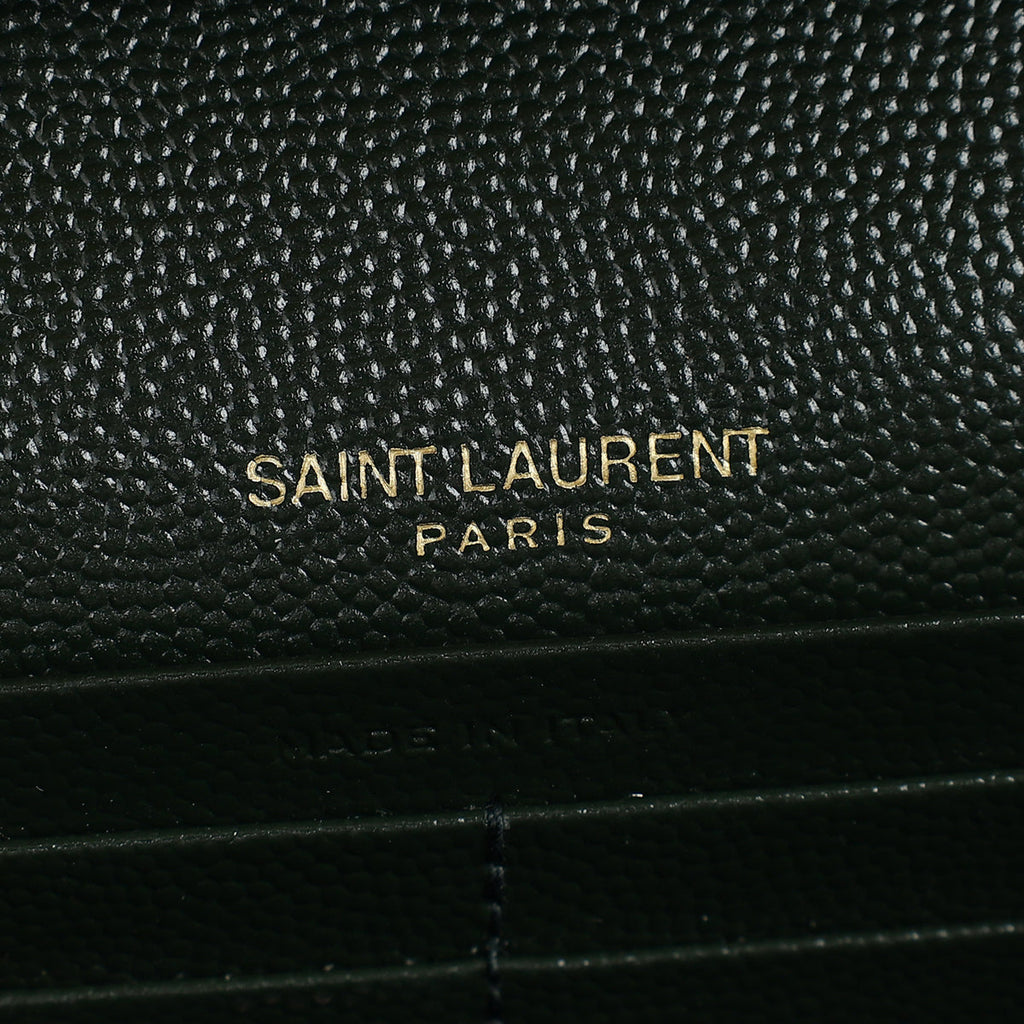 YSL Forest Green Cassandre Chevron Chain Wallet