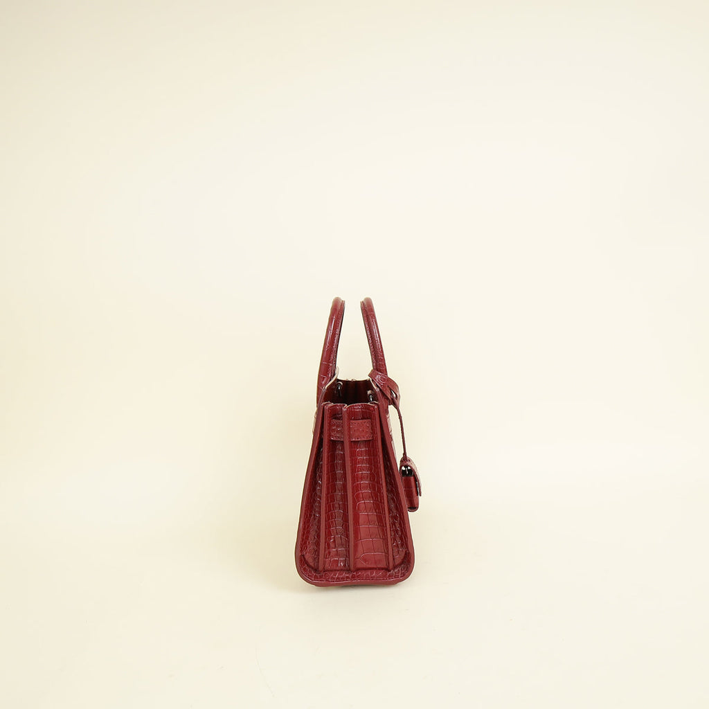 YSL Red Sac De Jour Croco Embossed Nano Bag