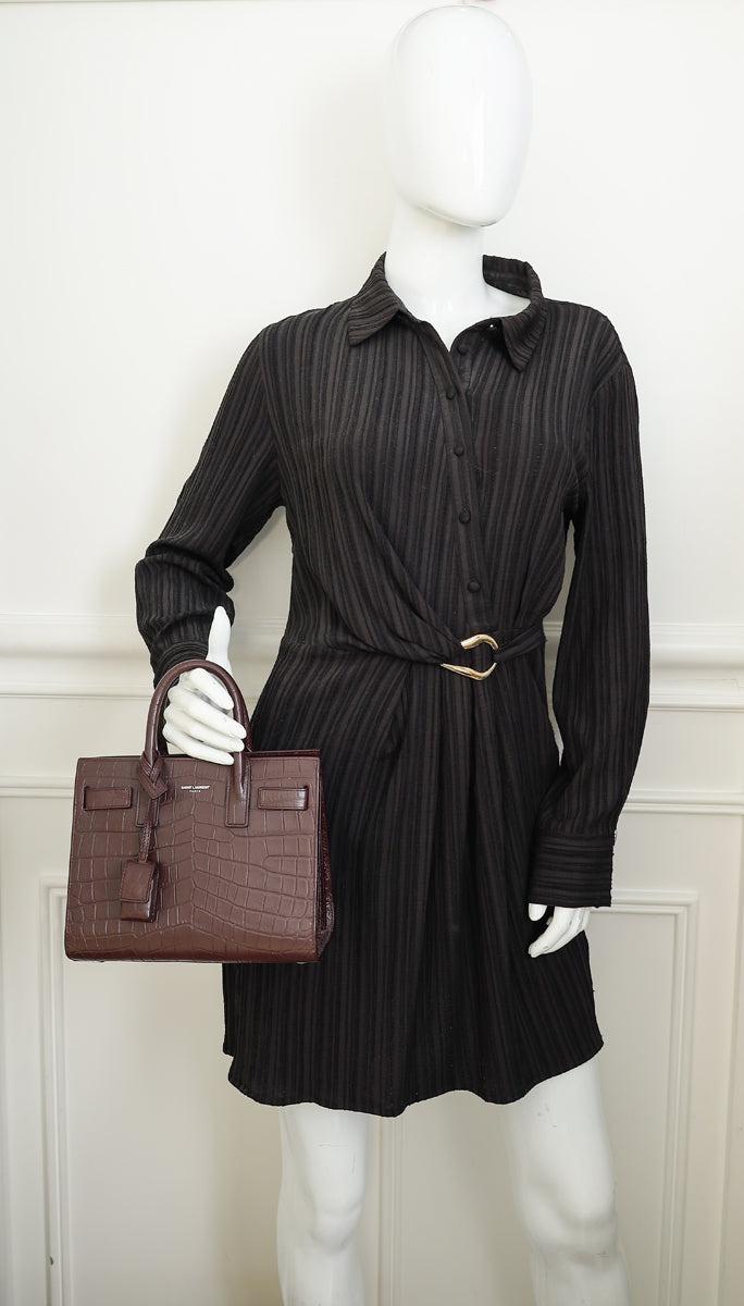 YSL Rouge Legion Sac De Jour Nano Crocodile Embossed Bag