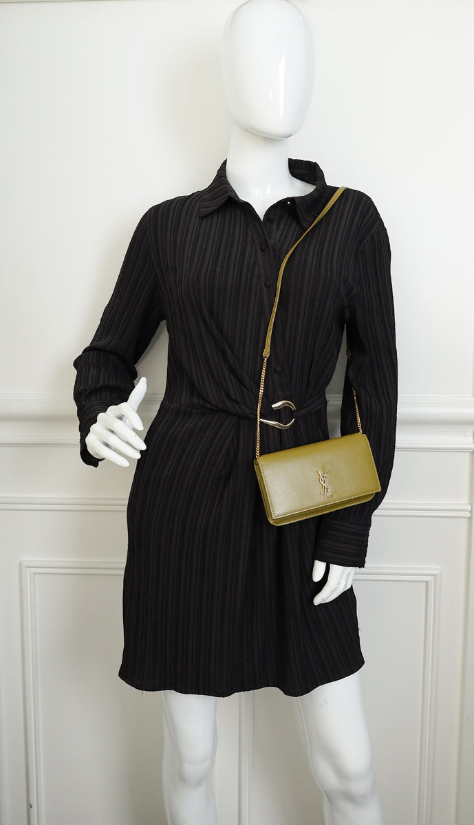 YSL Khaki Green Cassandre Phone Holder With Chain