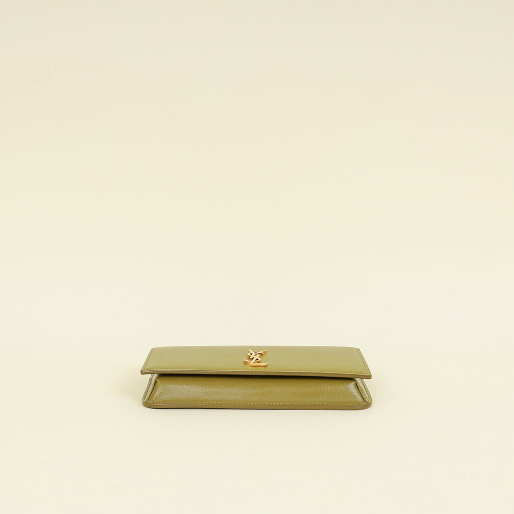 YSL Khaki Green Cassandre Phone Holder With Chain