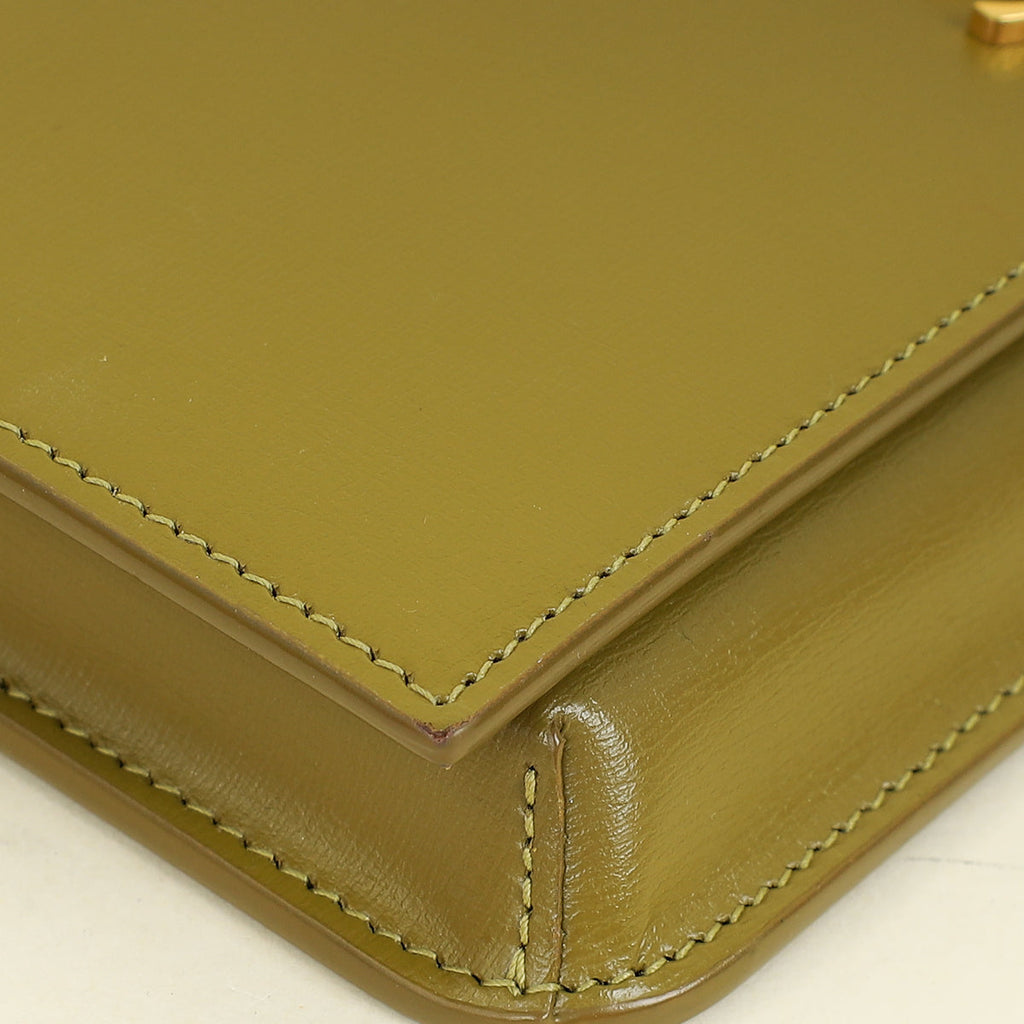 YSL Khaki Green Cassandre Phone Holder With Chain