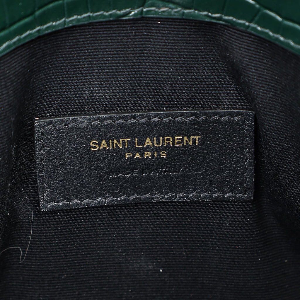 YSL Mint Green Uptown Croco Embossed Pouch