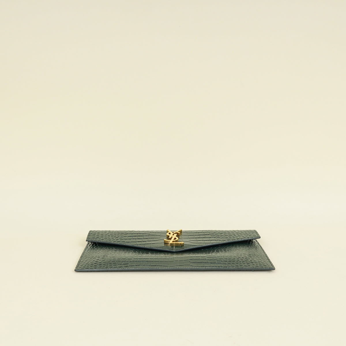 YSL Mint Green Uptown Croco Embossed Pouch