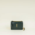 YSL Dark Green Sunset Croco Embossed Medium Shoulder Bag