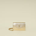 YSL Gold Uptown Lizard Embossed Wallet On Chain