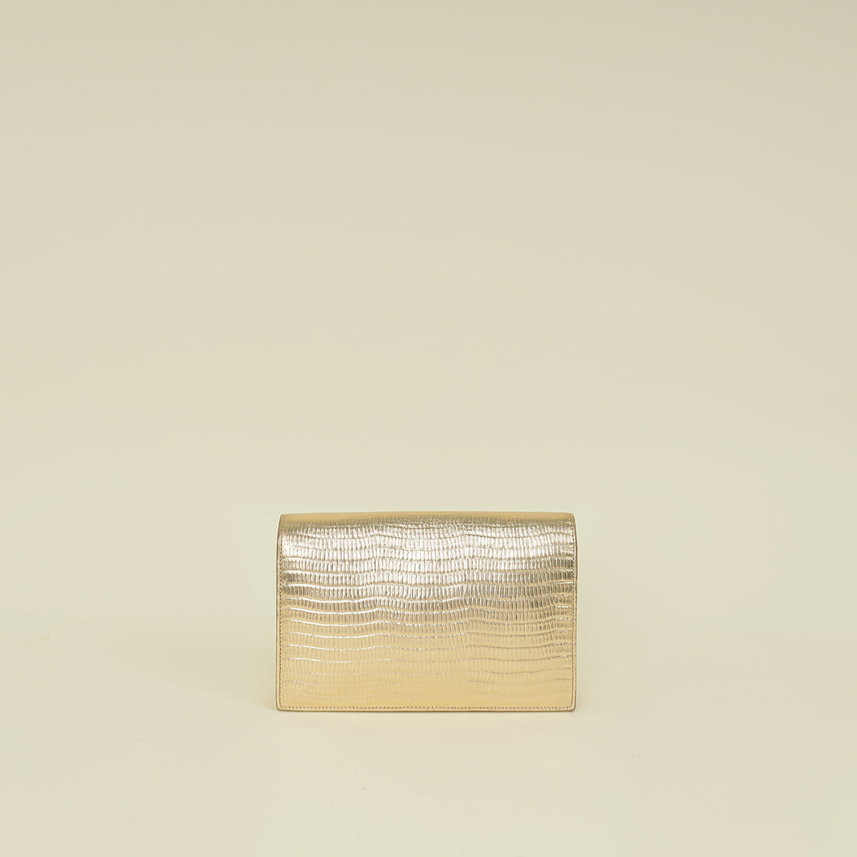YSL Gold Uptown Lizard Embossed Wallet On Chain