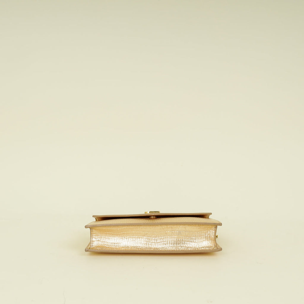 YSL Gold Uptown Lizard Embossed Wallet On Chain