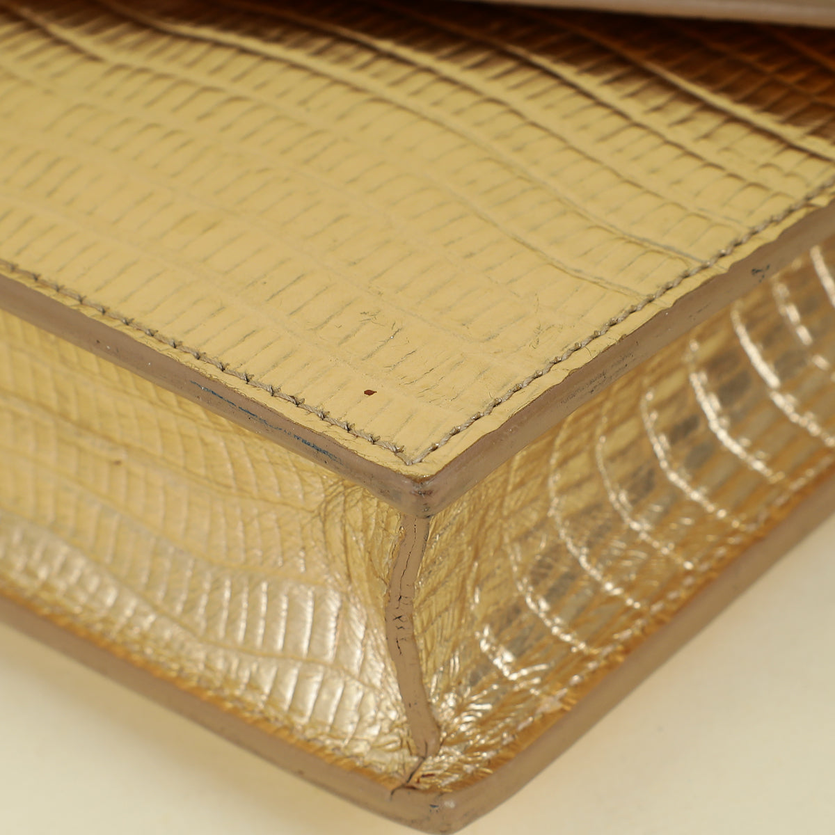 YSL Gold Uptown Lizard Embossed Wallet On Chain