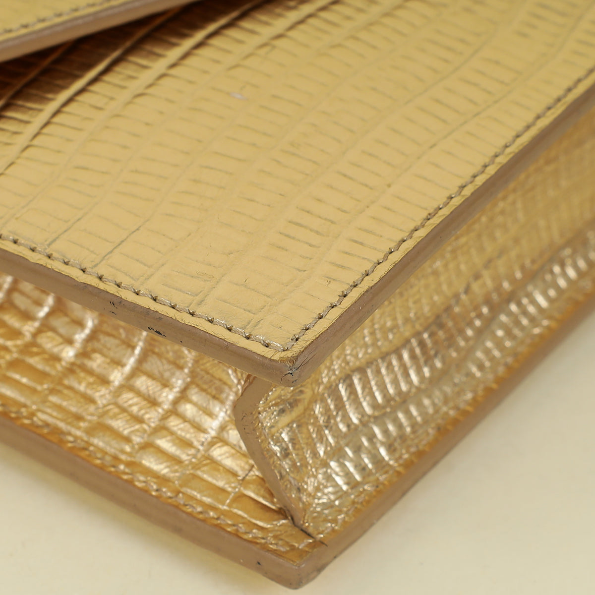 YSL Gold Uptown Lizard Embossed Wallet On Chain