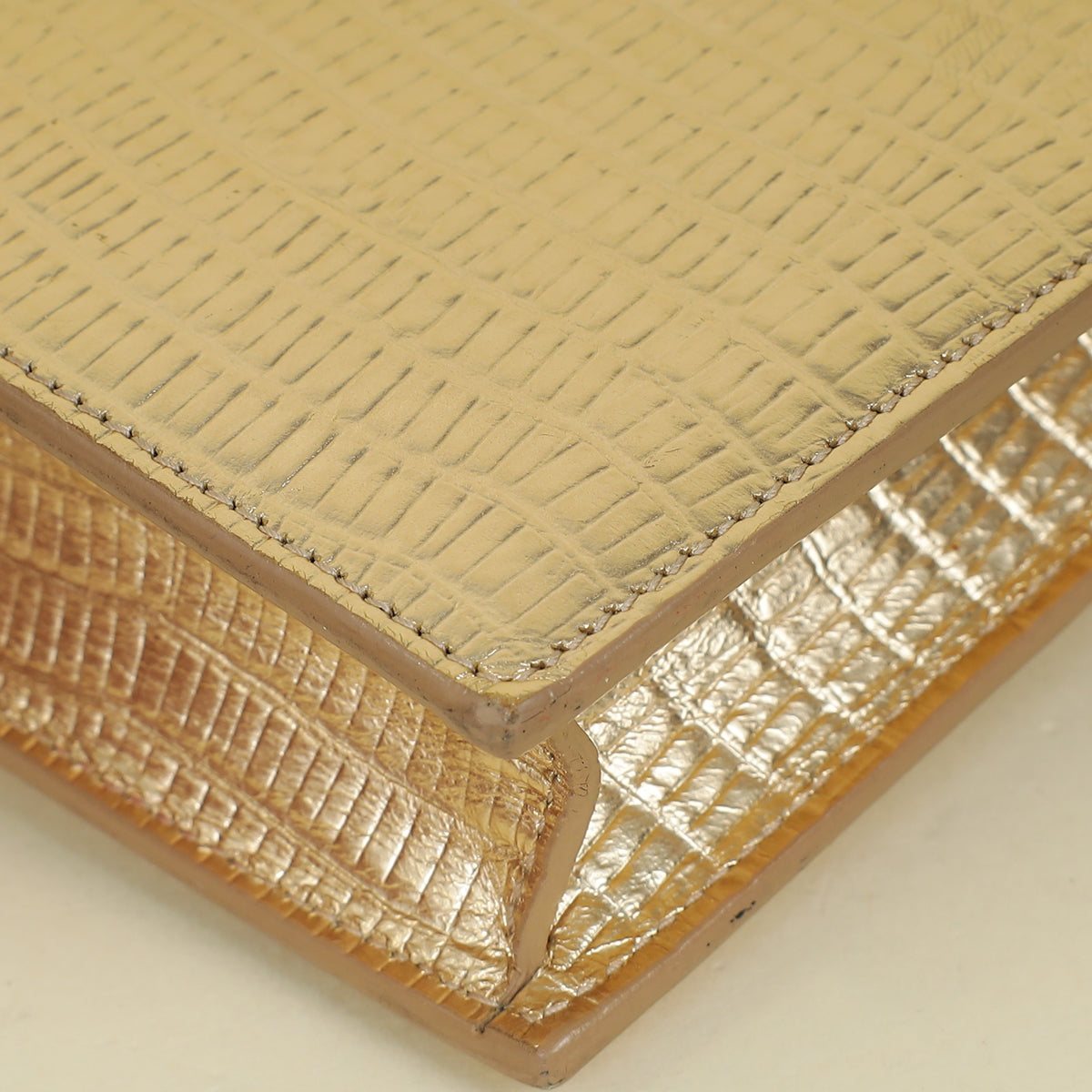 YSL Gold Uptown Lizard Embossed Wallet On Chain
