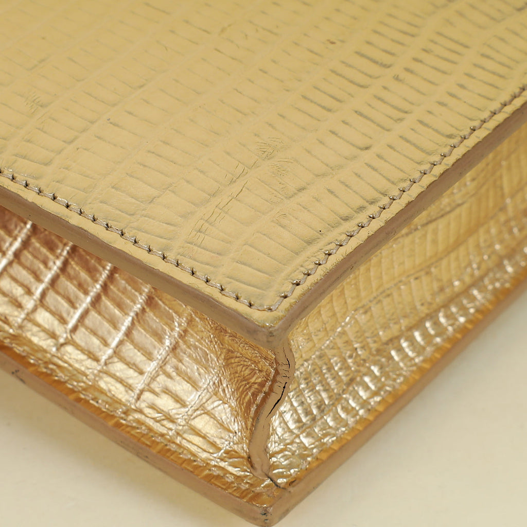 YSL Gold Uptown Lizard Embossed Wallet On Chain