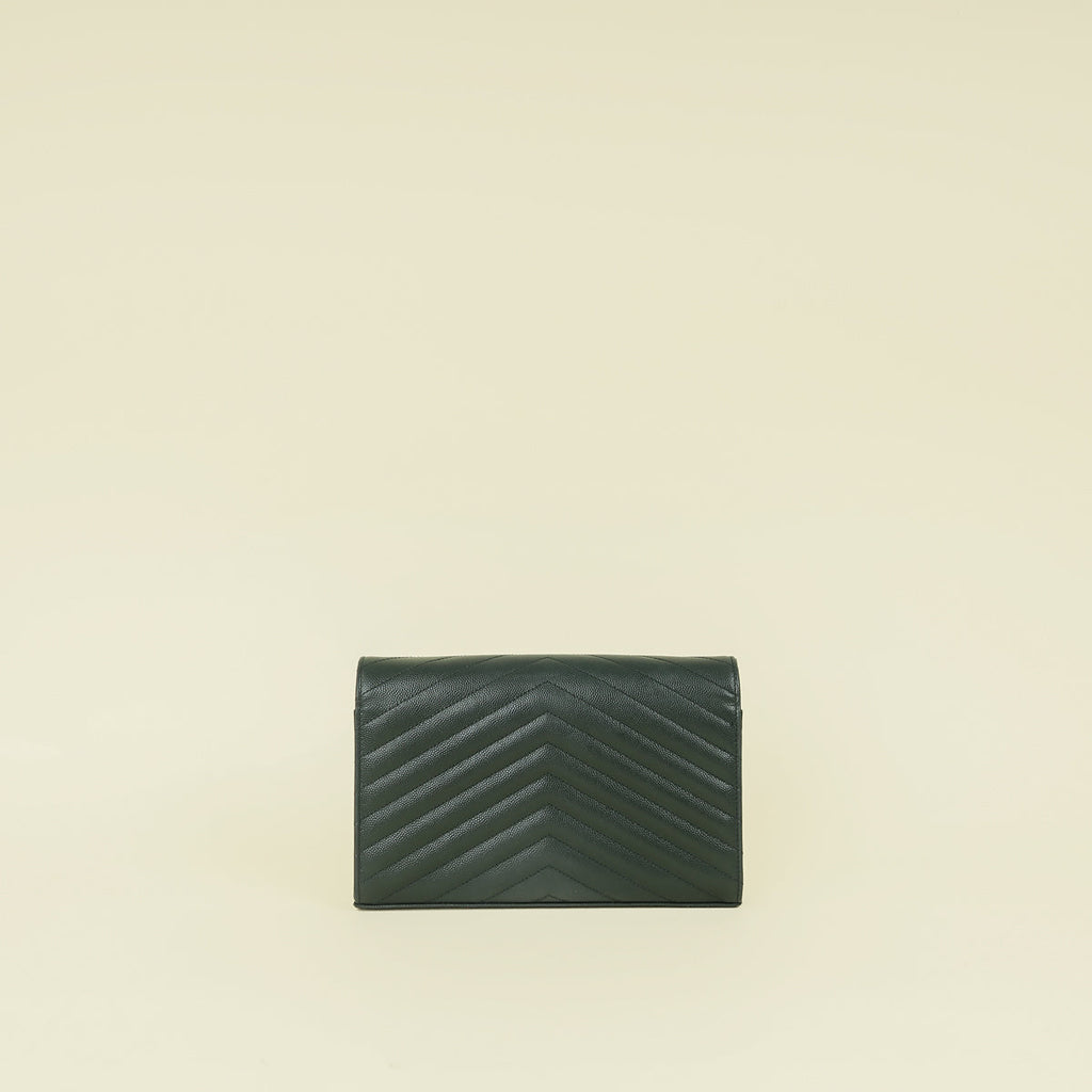 YSL Emerald Green Classic Cassandre Chevron Chain Wallet