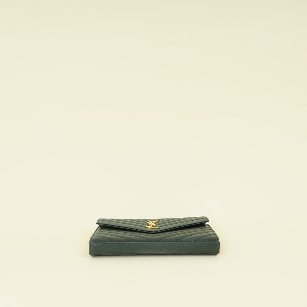 YSL Emerald Green Classic Cassandre Chevron Chain Wallet