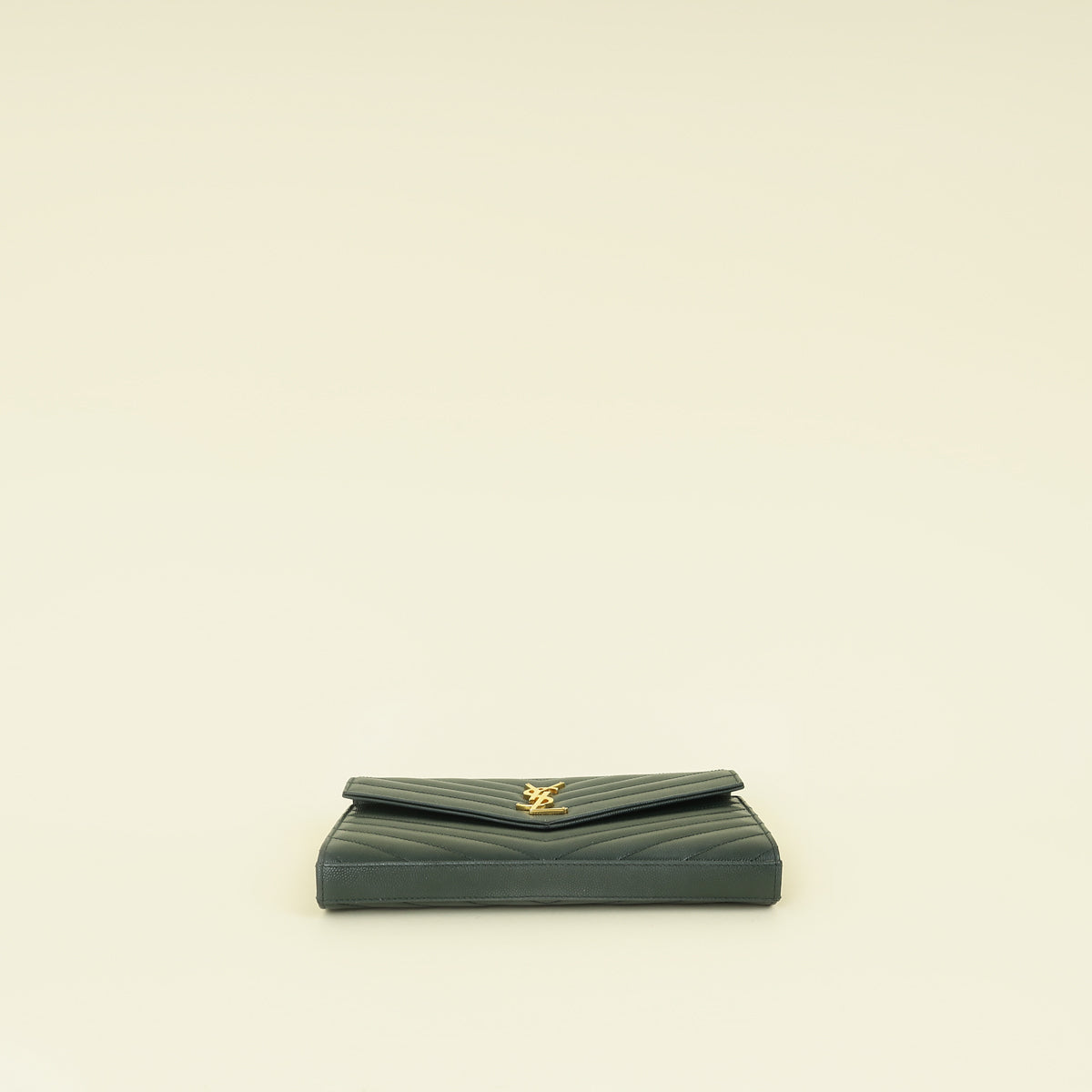 YSL Emerald Green Classic Cassandre Chevron Chain Wallet