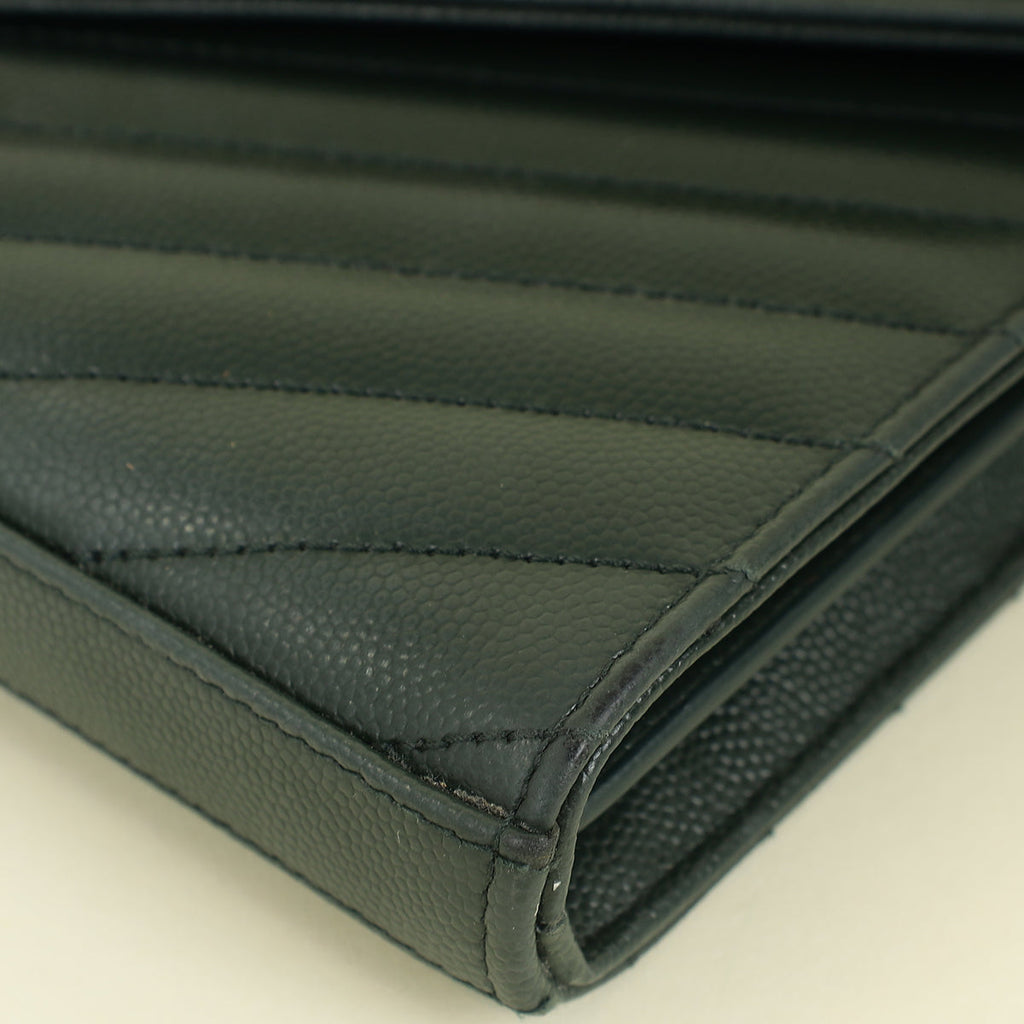 YSL Emerald Green Classic Cassandre Chevron Chain Wallet
