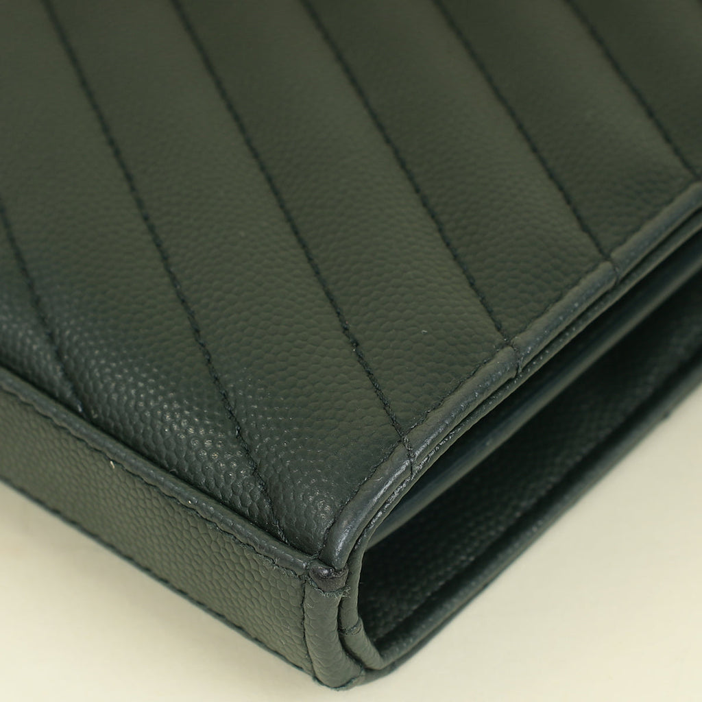 YSL Emerald Green Classic Cassandre Chevron Chain Wallet