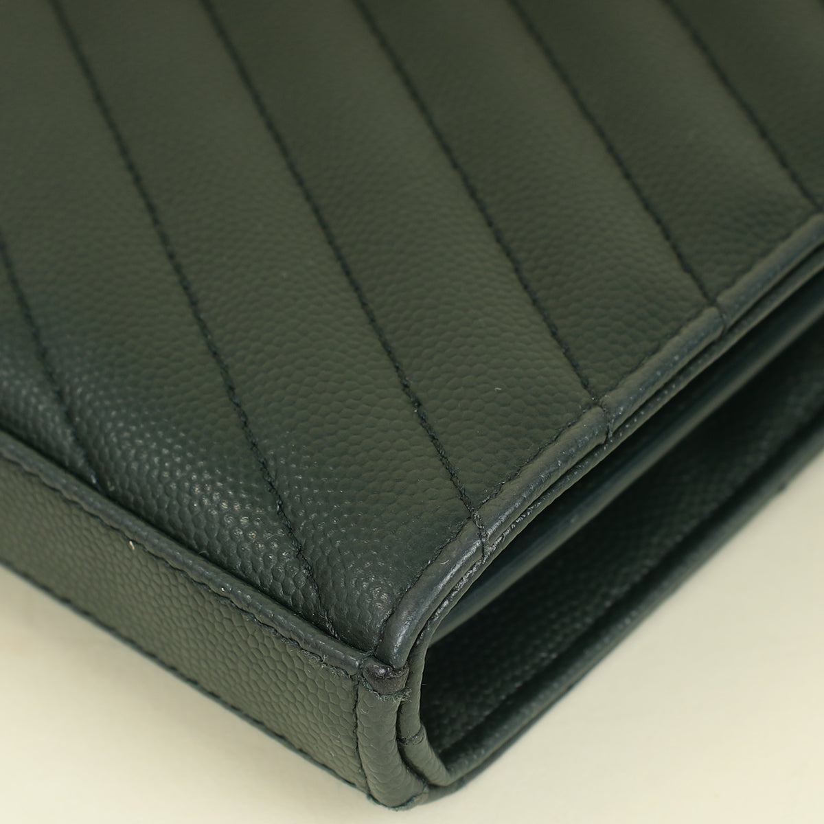 YSL Emerald Green Classic Cassandre Chevron Chain Wallet