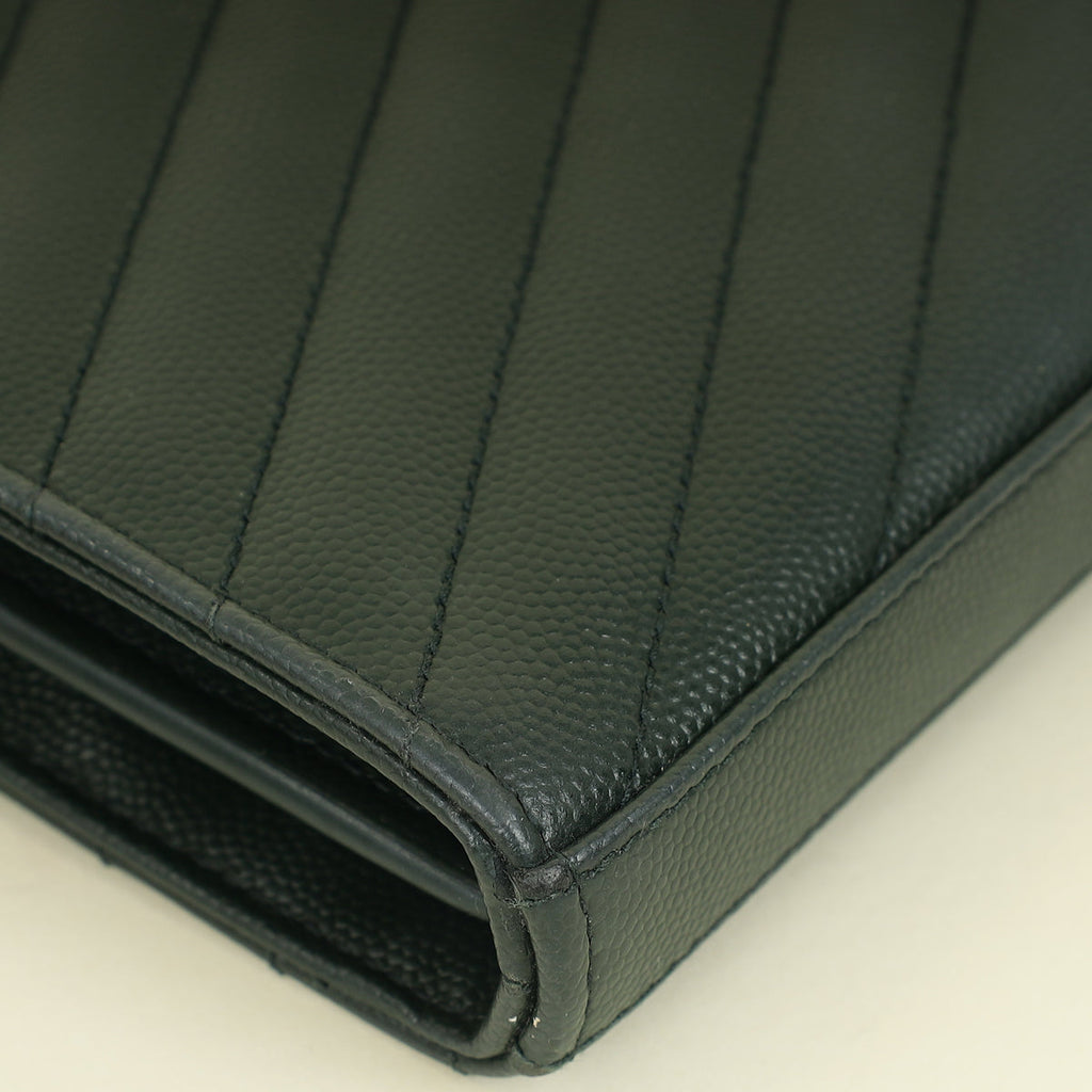 YSL Emerald Green Classic Cassandre Chevron Chain Wallet
