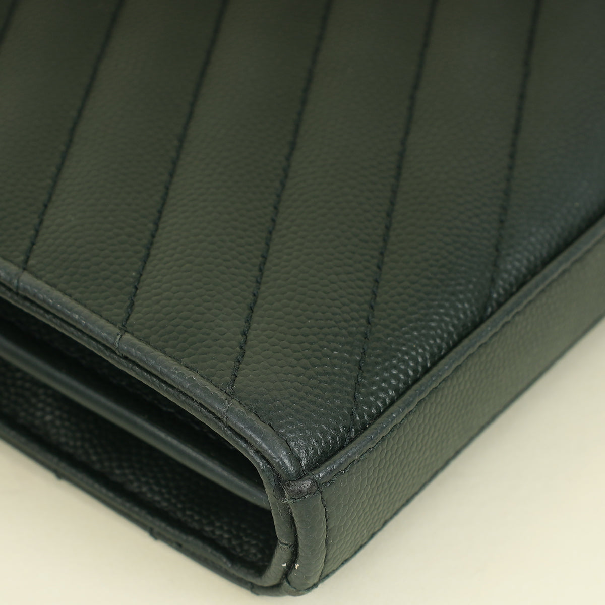 YSL Emerald Green Classic Cassandre Chevron Chain Wallet