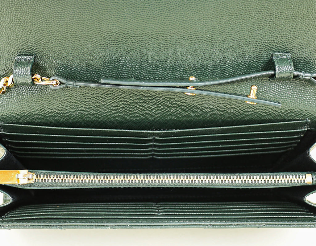 YSL Emerald Green Classic Cassandre Chevron Chain Wallet