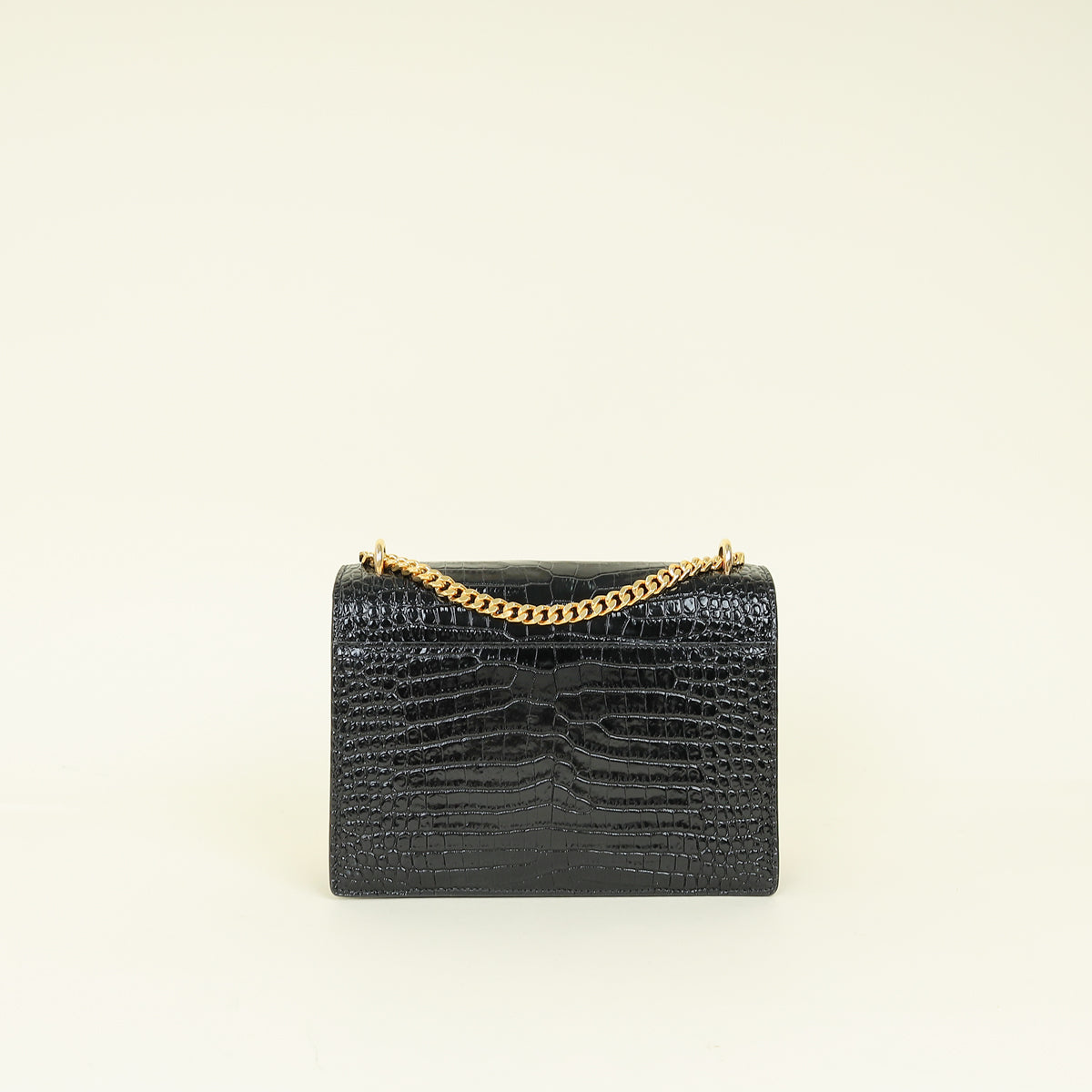 YSL Black Sunset Medium Croco Embossed Shoulder Bag