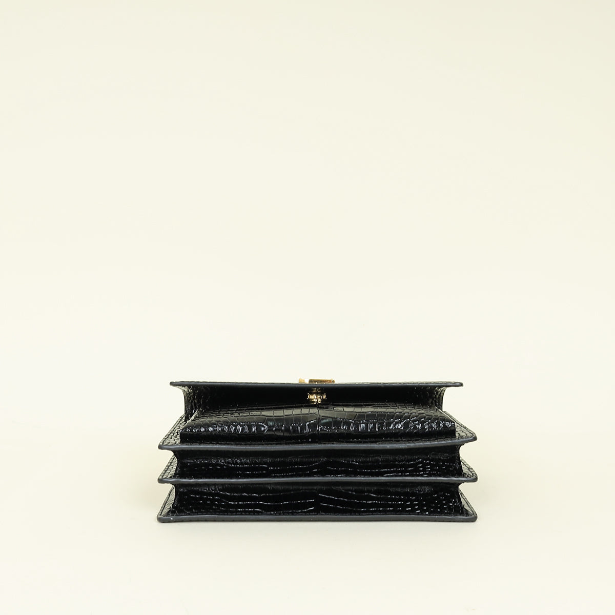 YSL Black Sunset Medium Croco Embossed Shoulder Bag
