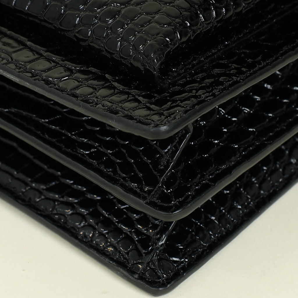 YSL Black Sunset Medium Croco Embossed Shoulder Bag