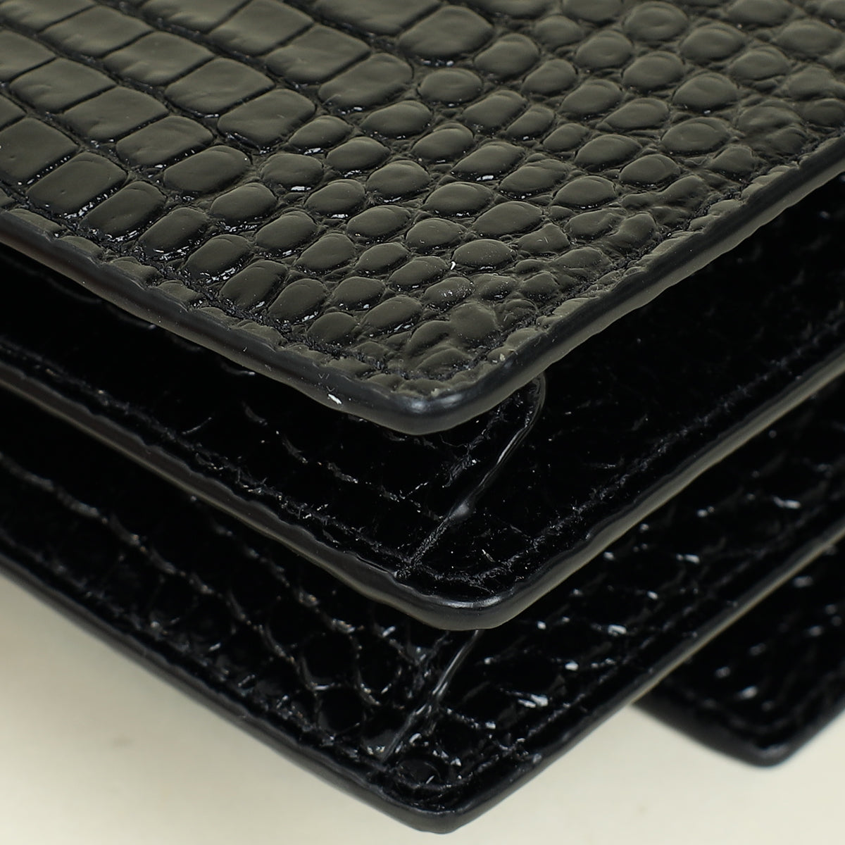 YSL Black Sunset Medium Croco Embossed Shoulder Bag