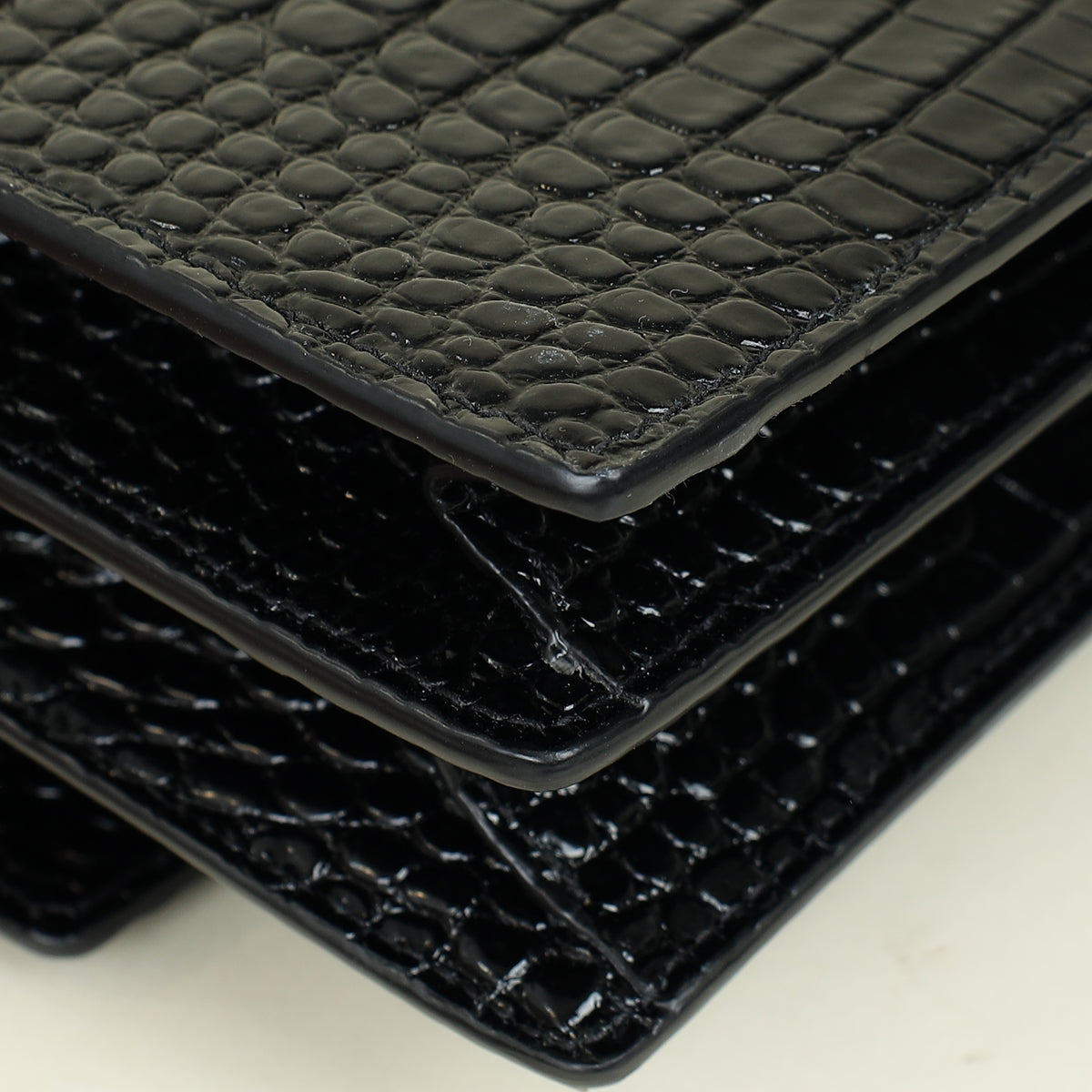 YSL Black Sunset Medium Croco Embossed Shoulder Bag