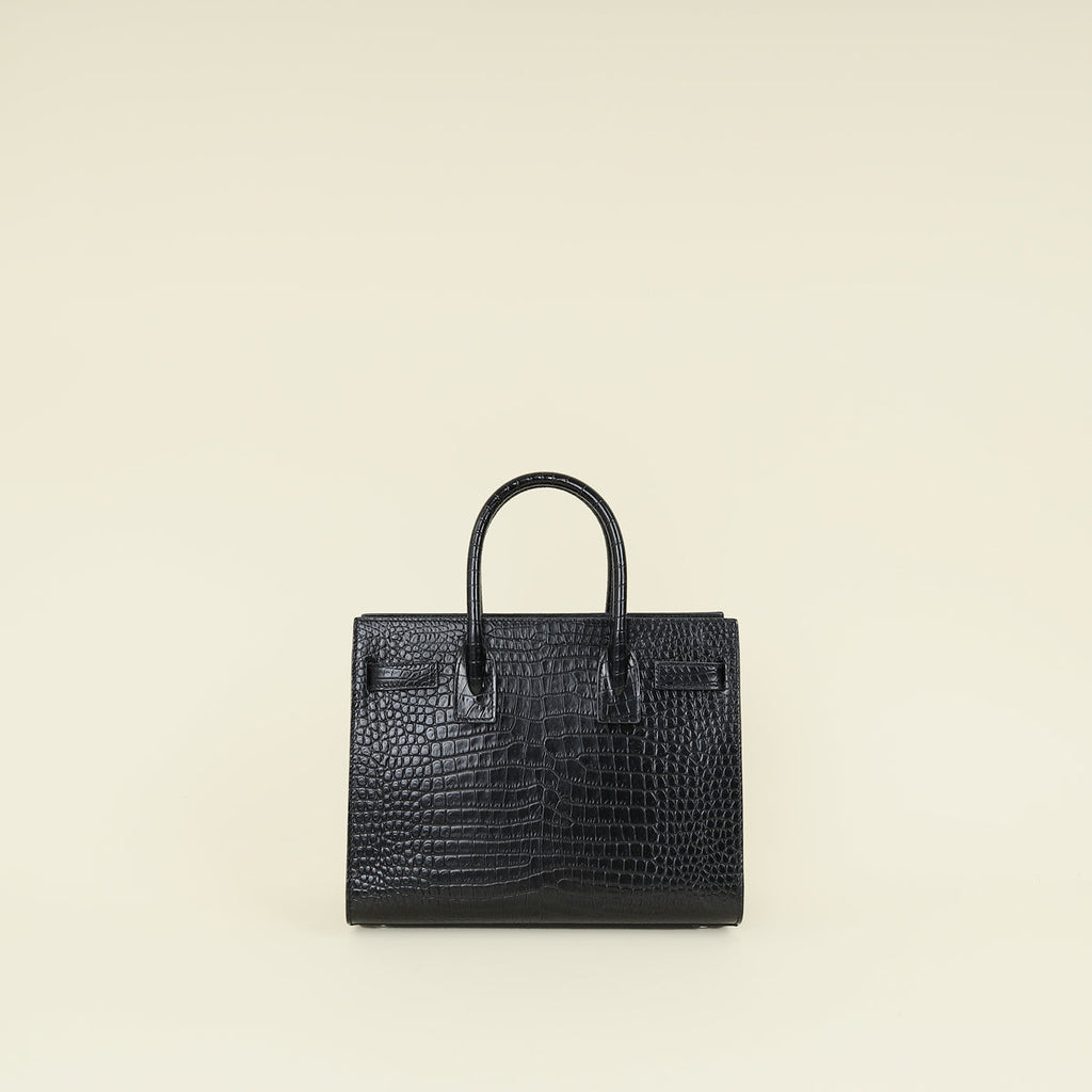 YSL Black Sac De Jour Baby Croco Embossed Bag