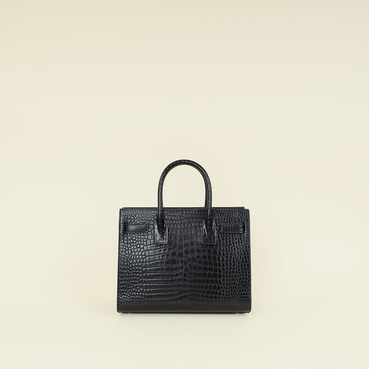 YSL Black Sac De Jour Baby Croco Embossed Bag
