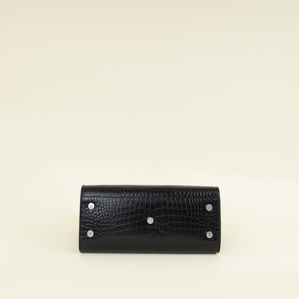 YSL Black Sac De Jour Baby Croco Embossed Bag