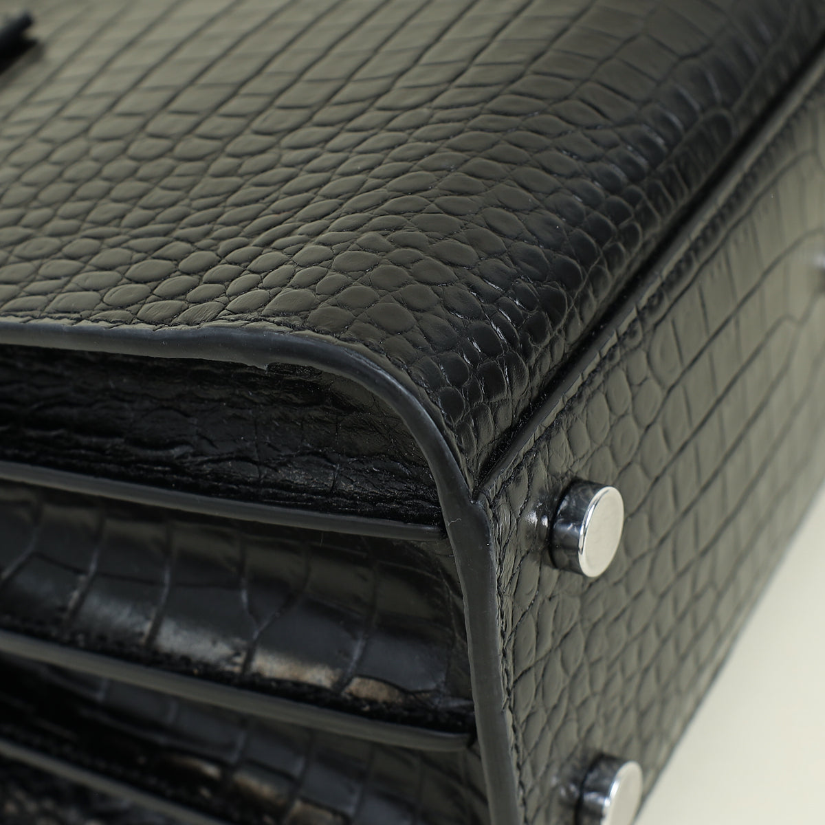YSL Black Sac De Jour Baby Croco Embossed Bag