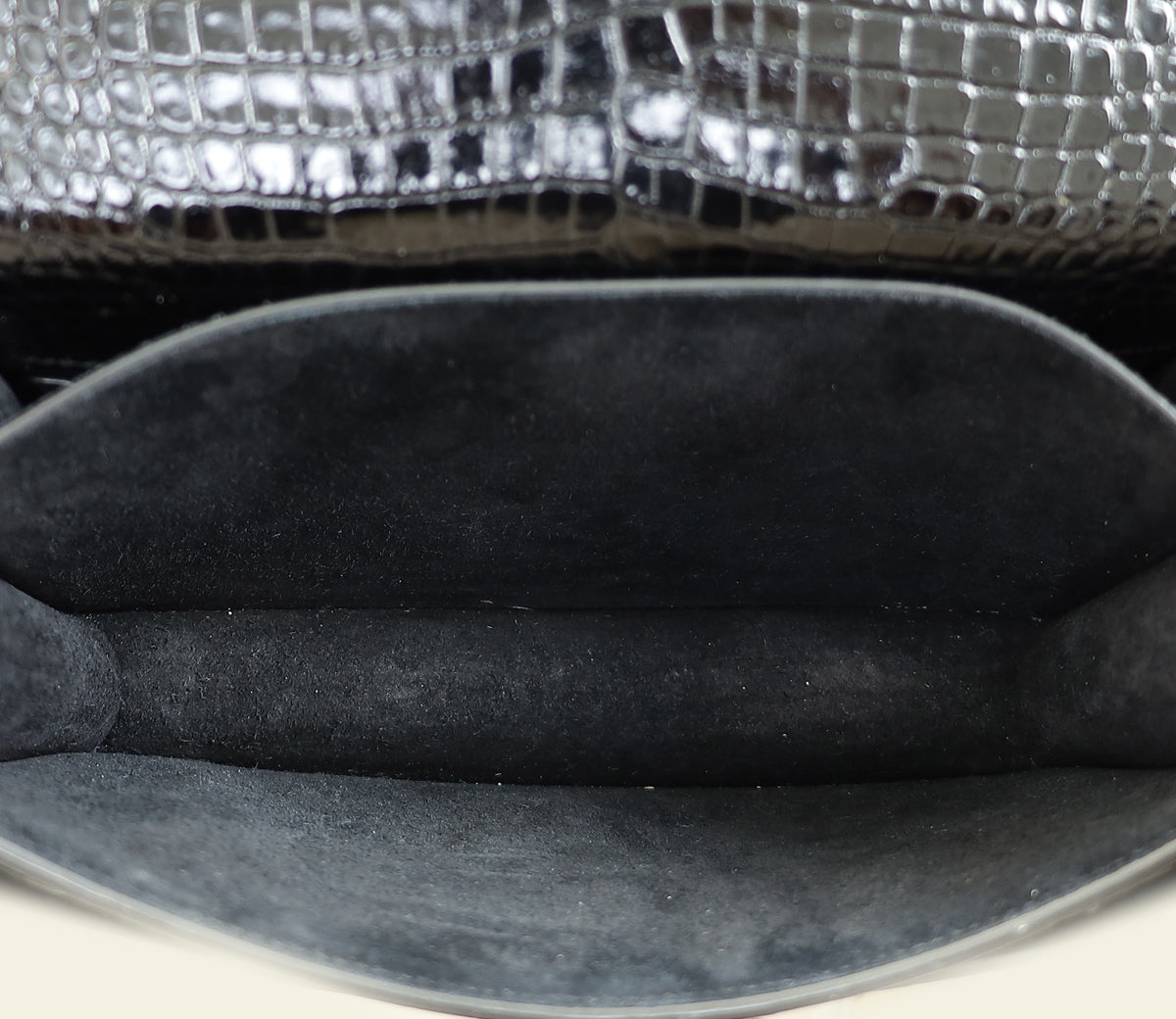 YSL Black Sunset Medium Croco Embossed Shoulder Bag