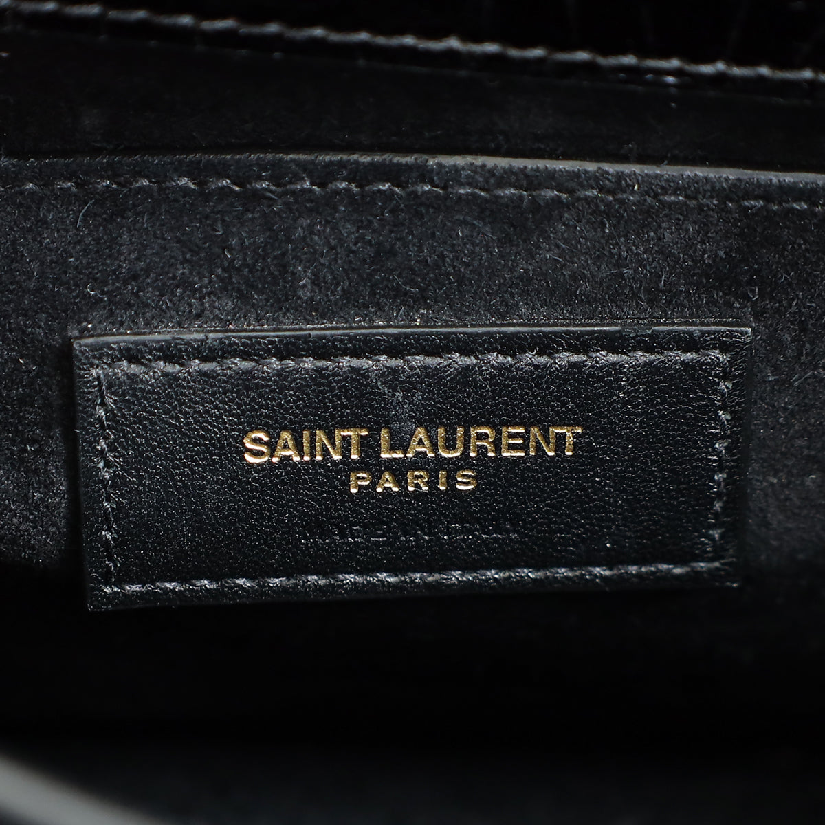 YSL Black Sunset Medium Croco Embossed Shoulder Bag