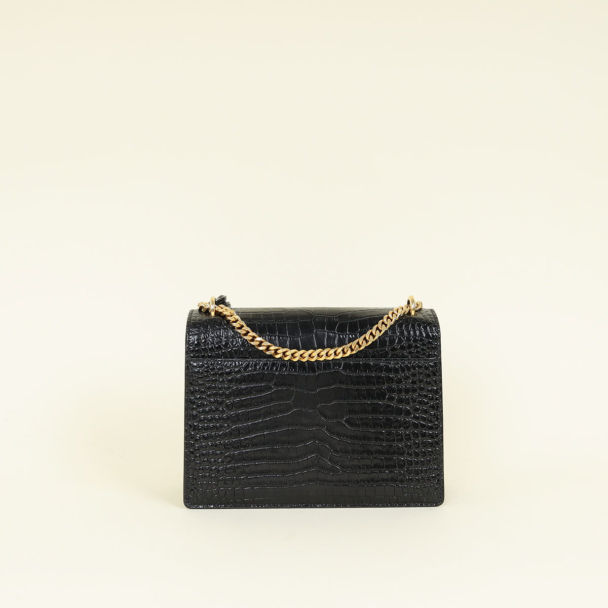 YSL Black Sunset Medium Croco Embossed Shoulder Bag