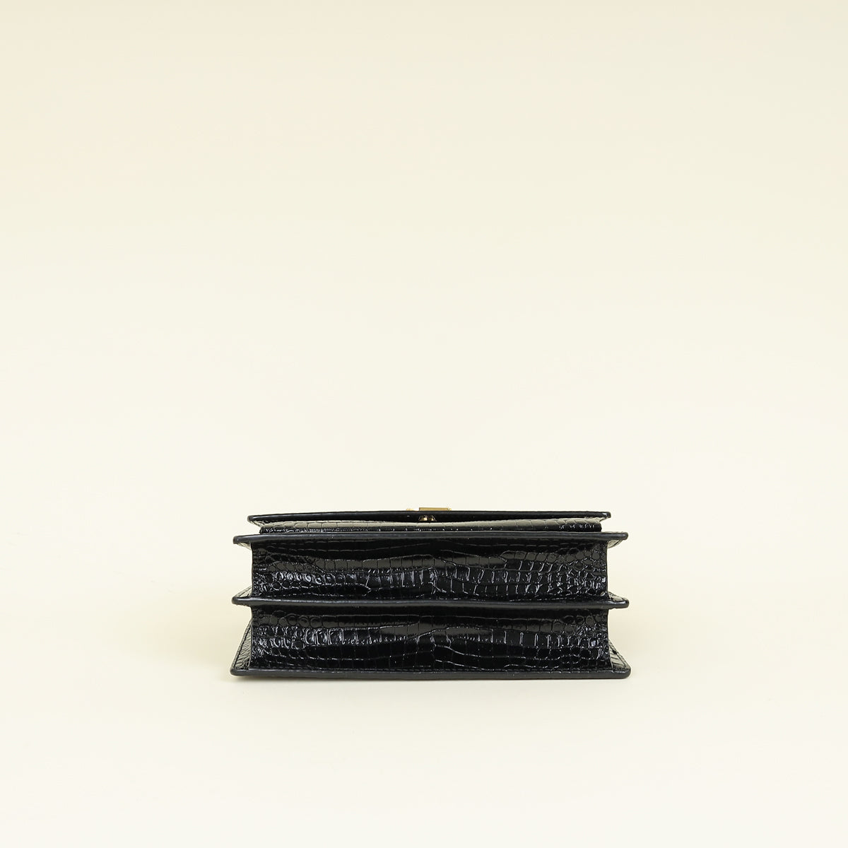 YSL Black Sunset Medium Croco Embossed Shoulder Bag