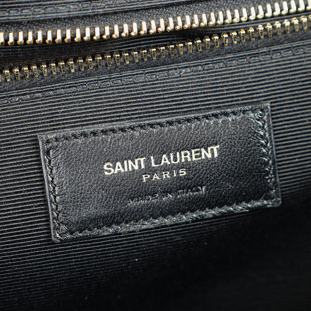 YSL Indigo Blue Monogram Envelope Chevron Large Satchel Bag