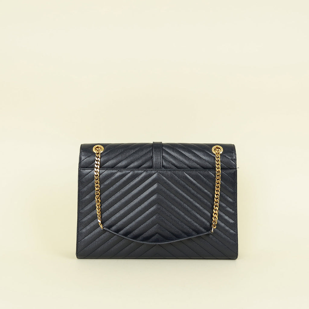 YSL Indigo Blue Monogram Envelope Chevron Large Satchel Bag